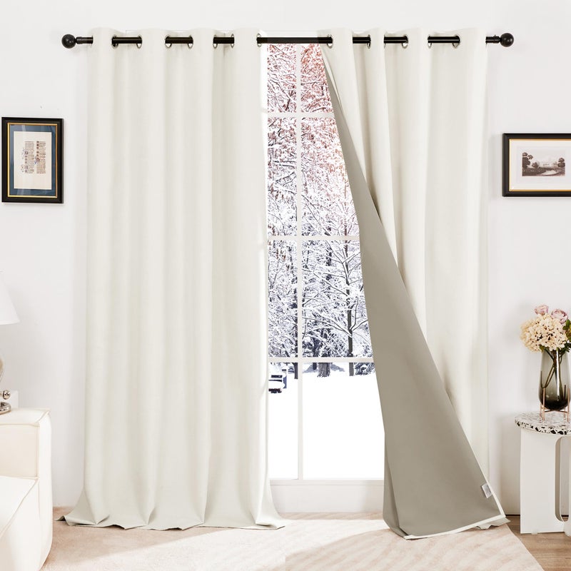 Deconovo Total Blackout Curtains Faux Linen Room Darkening Thermal Insulated Noise Reducing Energy Effcient Draperies for Living Room Bedroom (Greyish White, 52x72 Inch, 2 Panels) - Image 2